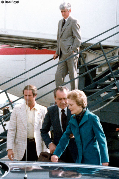 Late 80s - former President Richard M. Nixon and his wife Pat at Miami International Airport