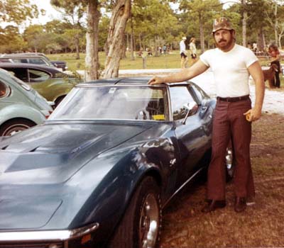 1979 - Bob Zimmerman admiring parked Corvette