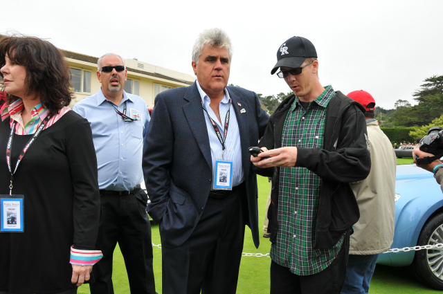 Mavis Leno, left, and Jay Leno, center.