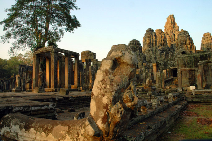 The Bayon, which from a distance appears to be just a pile of rocks...