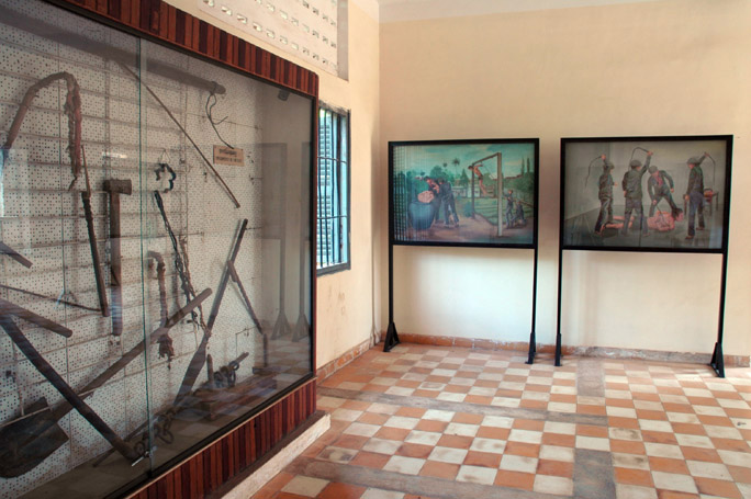 Implements of torture, and paintings depicting them in use.