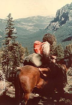 Richard on a backpacking trip in the mountains of Montana. What's a nice Brooklyn boy doing on a horse? :-) (8/1972)