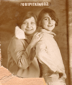 Hilda (Richards mother), on the right, with her friend Millie. (The bottom of the photo is missing.)  (1920s)