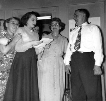 Rosie (Richards aunt) reading at 45th anniversary party for grandma Anna and grandpa Louis (mothers side) (1952)