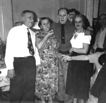 Grandpa Louis, woman, uncle Morris & aunt Thelma  (mothers side) at grandparents house on St. Marks Ave.,  Brooklyn