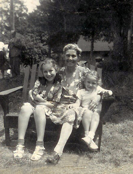 Left to right: Cousin Phyllis, grandma Anna and cousin Carole (mother's side) at Pine Bush, New York (1950)