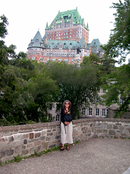 Judy in Montmorency Park with Le Chteau Frontenac in the background - in Old Qubec.