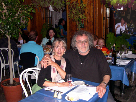 Judy & Richard: Dinner on the patio of  Le Marie Clarisse on the Breakneck Stairs. (See previous photo.) In Lower Town.