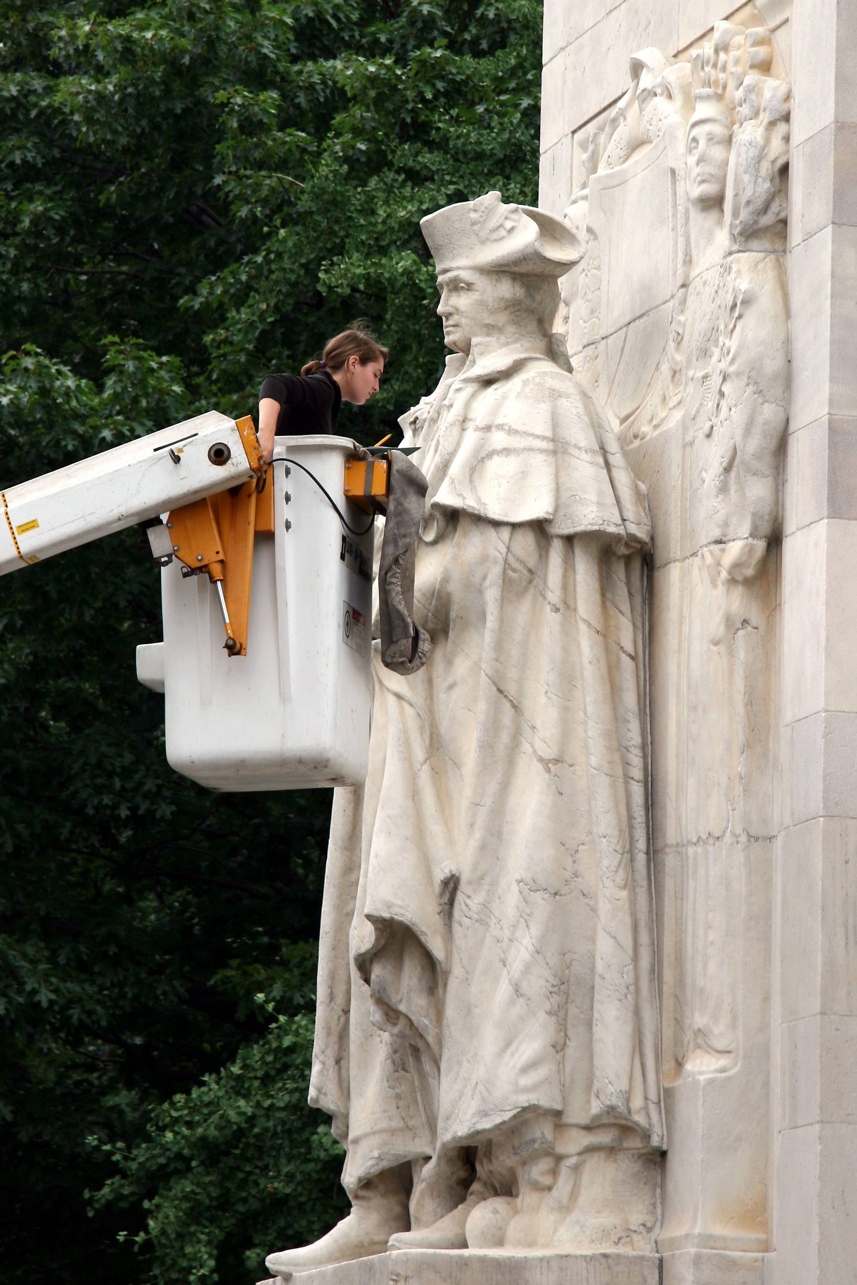 Inspecting General Washington Statue at the Arch