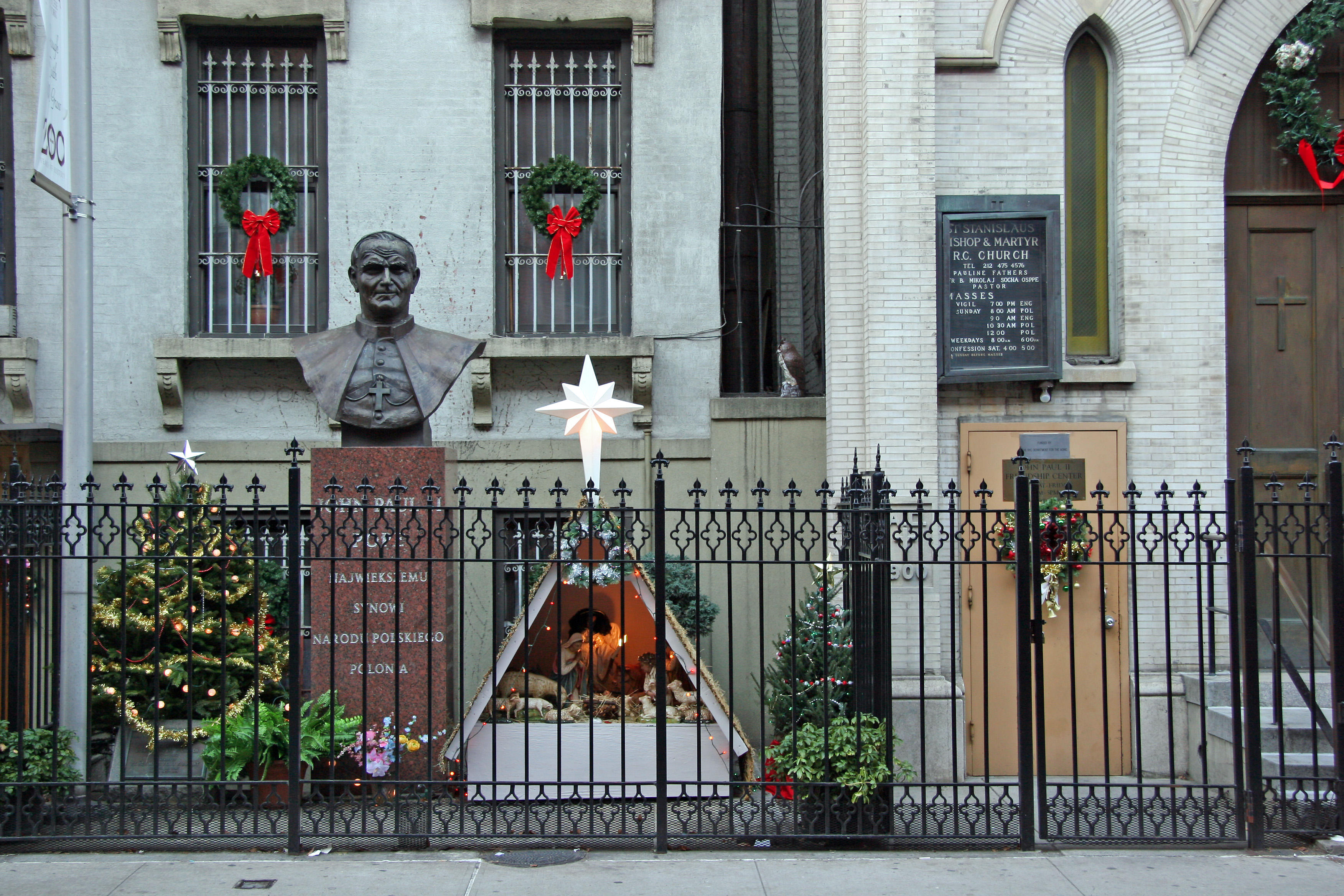 Saint Stanislaus Church with Creach & Statue of Pope John Paul II