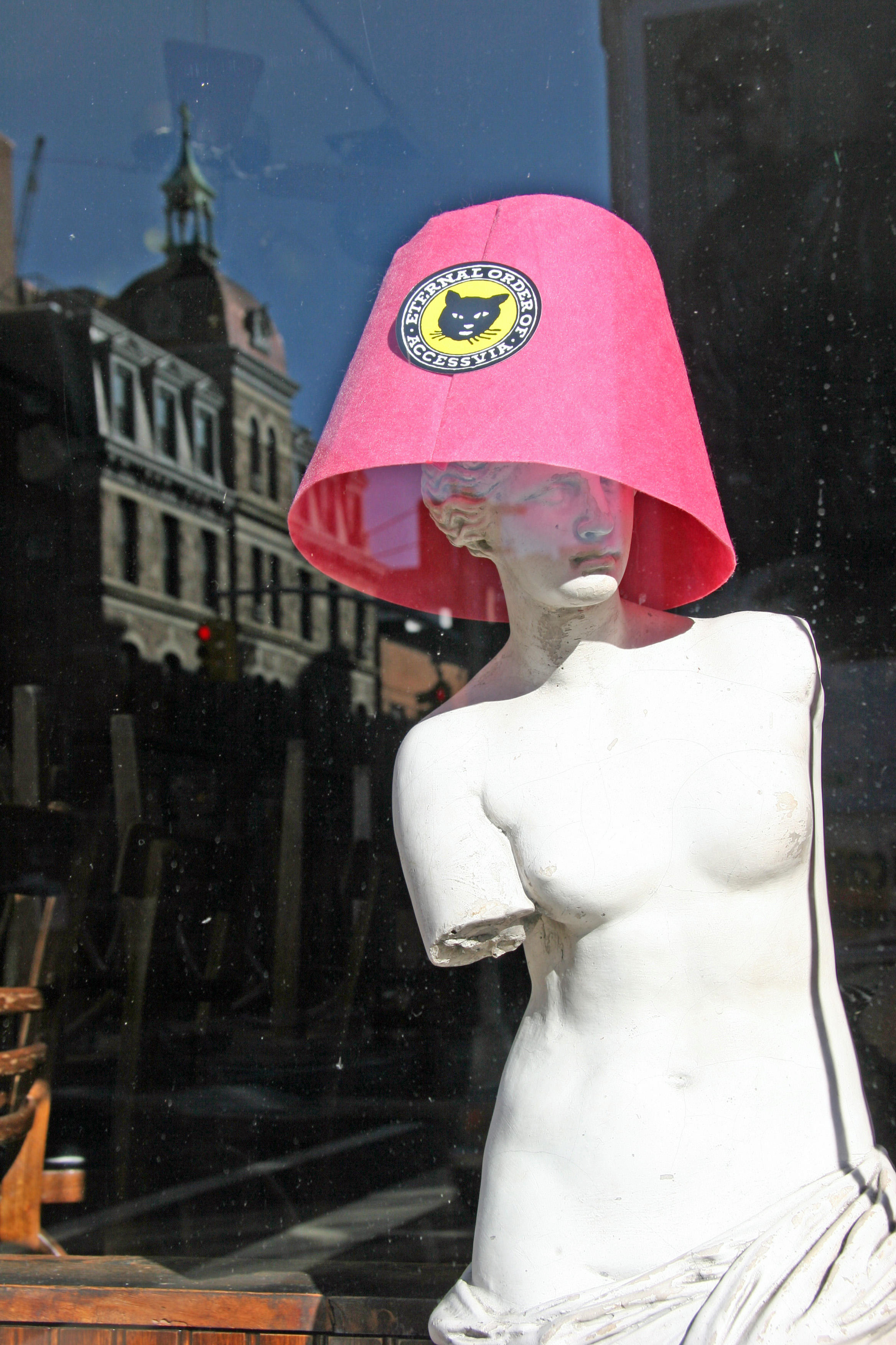 Venus de Milo Trying Out a New Easter Bonnet - Arturos Italian Restaurant Window