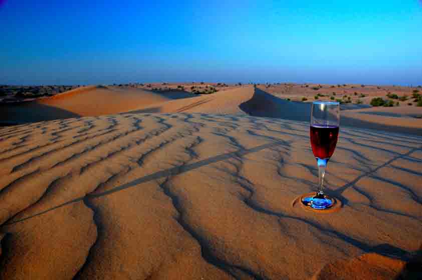 Dubai desert with Champagne