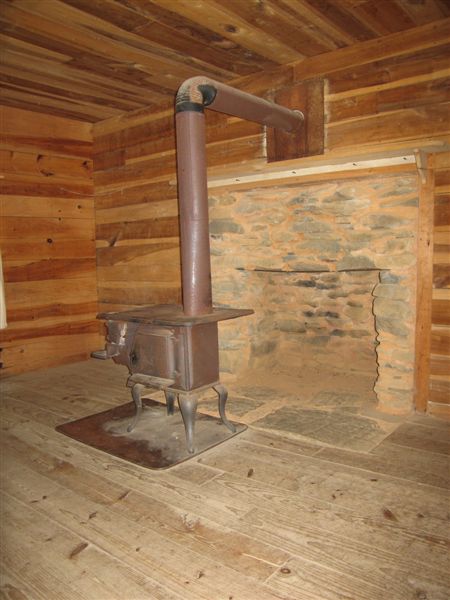 old wood stove in the Gregg Cable House at Cades Cove