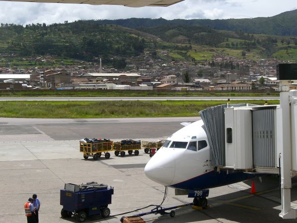 Cusco airport, note proximity of residential area