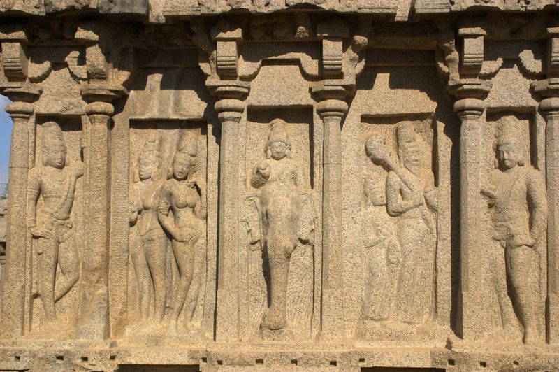 Sculptures on the Arjuna ratha, Mahabalipuram