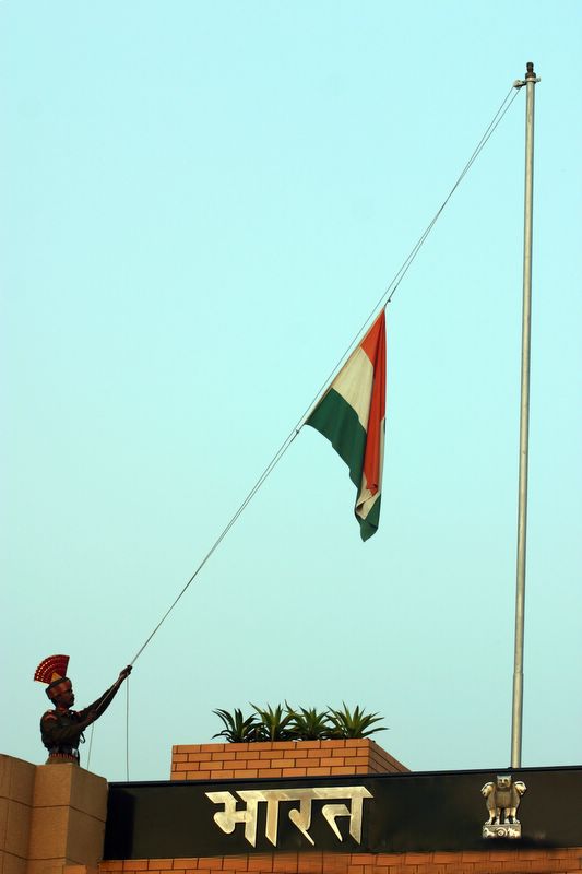 As the flag is lowered, Wagah Border, Punjab