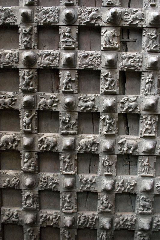 Wooden door, Meenakshi temple, Madurai, India