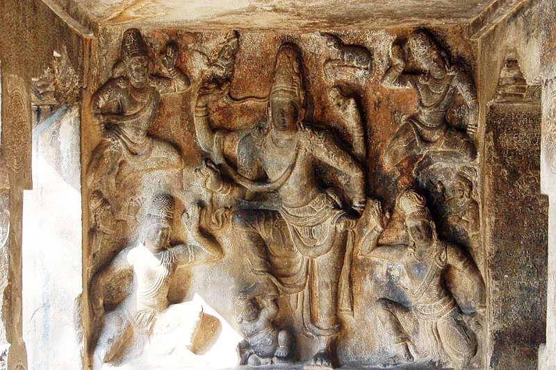 Pallava cave carving of Gangatharamoorthy, Rock Fort, Tiruchirapalli (Trichy)