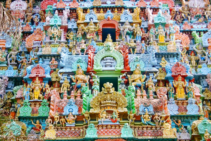 Sculptures on the gopuram,Thiruvanaikaval temple, Tiruchirapalli (Trichy)