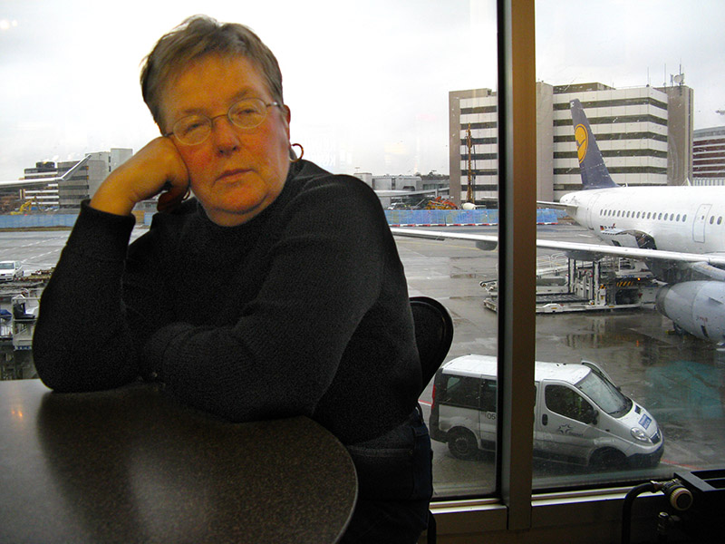 Margaret waiting for the connecting flight .. B0684