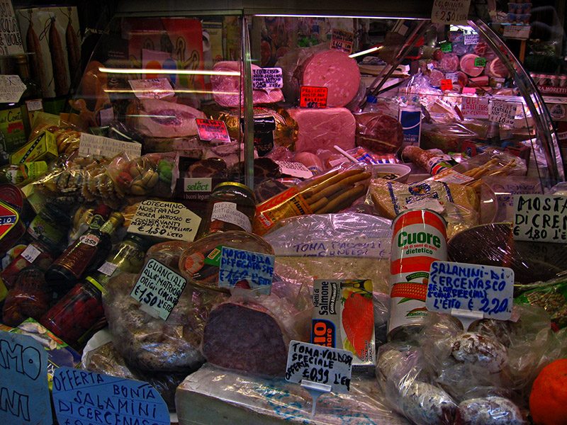 Delicious items displayed at the salumeria  .. 2183