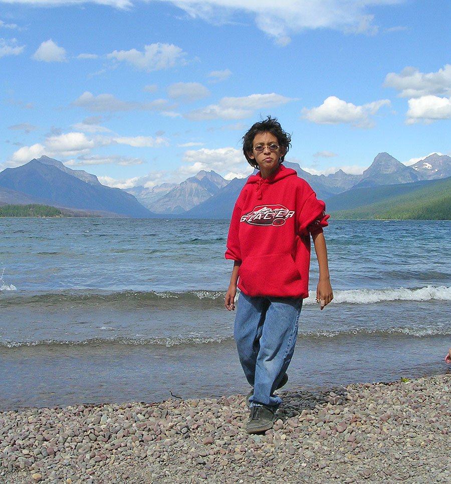 Evas favorite photo of Sam at Glacier Park