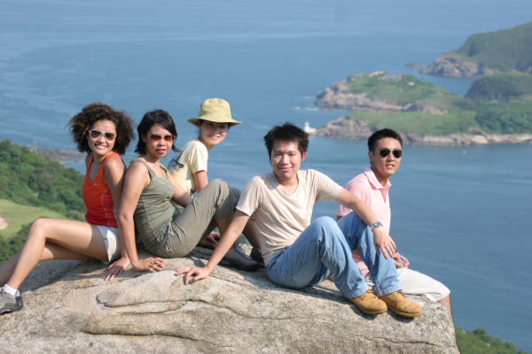 Carol, Joyce, Lisa, Gary, and Anson on the Rock at Tin Ha Shan
