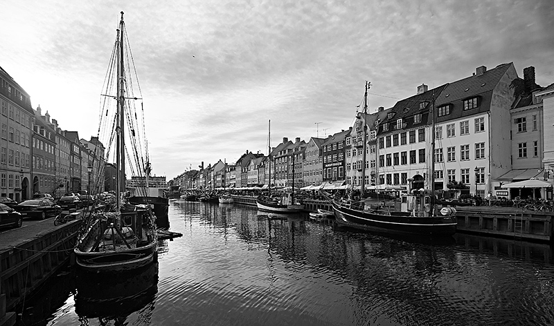 Nyhavn cityscape in bw