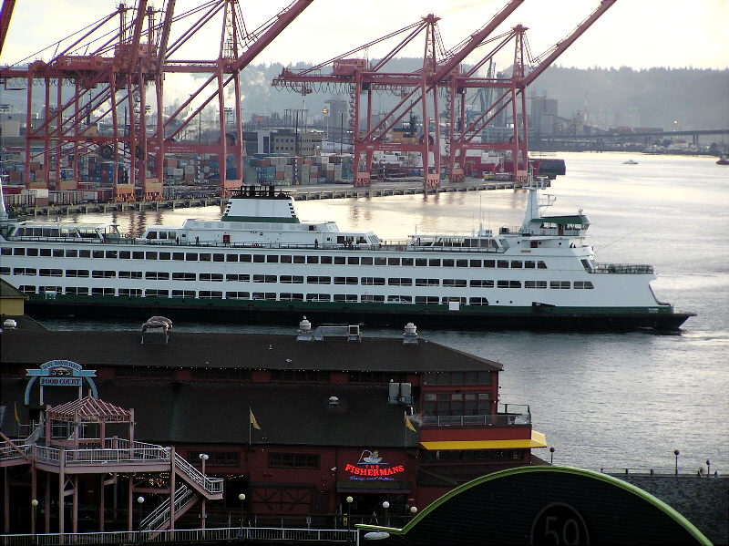 Ferry leaving dock in Seattle