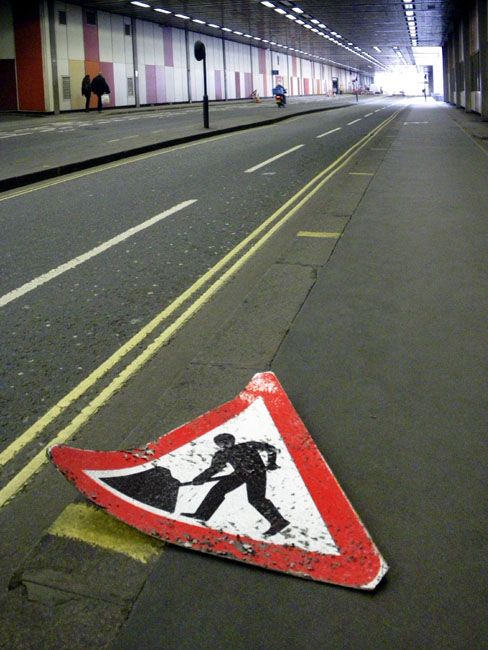 Fallen Roadwork Sign