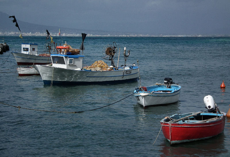 Seiano fishing harbour towards Vesuvius