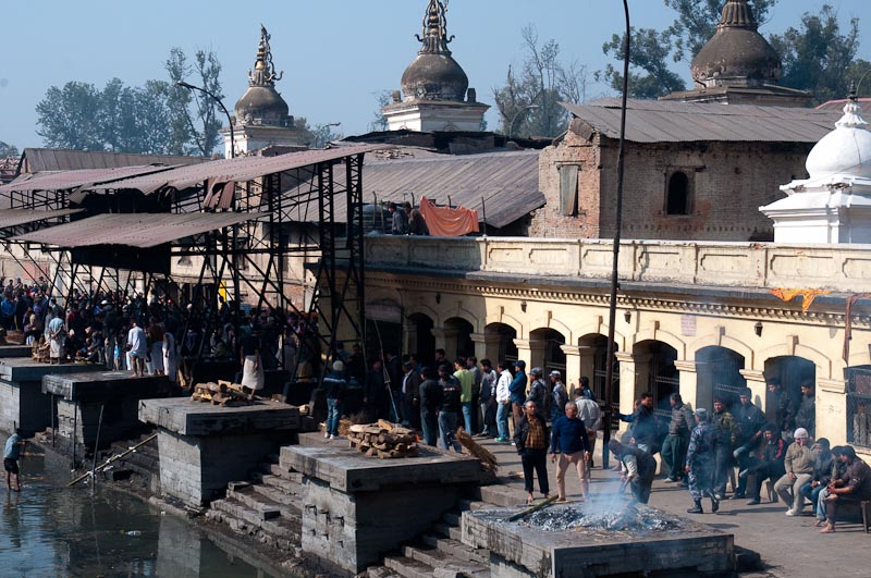 Ritual cremations take place on the riverside ghats at Pashupatinath 