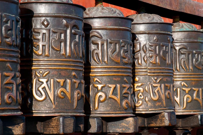 Prayer wheels, inscribed in Tibetan
