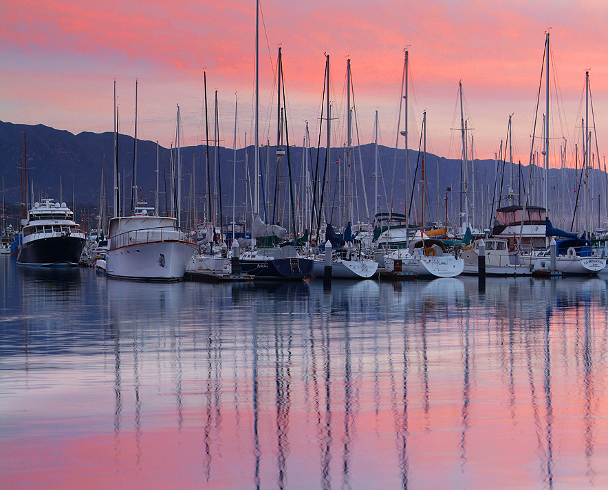 Santa Barbara Harbor - Pink Sky Sunrise