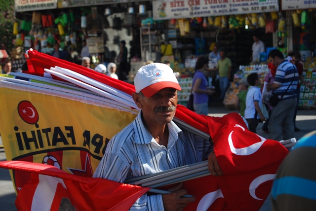 The flags were out for sale the day of the big soccer game