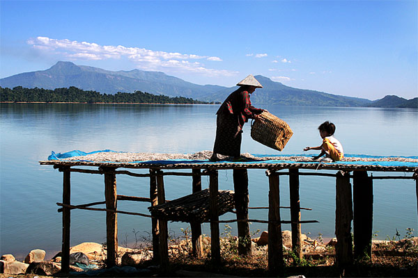 Drying fish. Nam Ngum