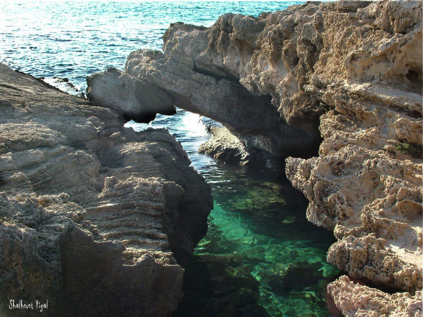 Blue cave in Habonim sea shore