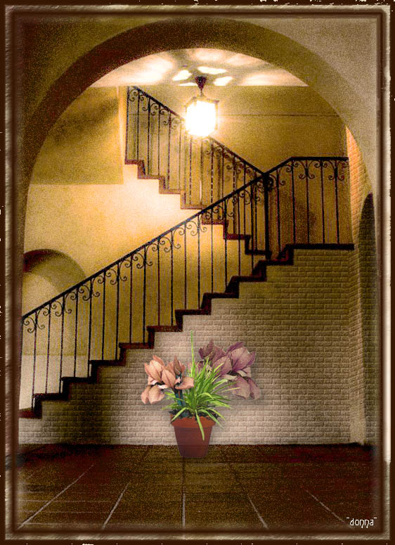 lighted stair case