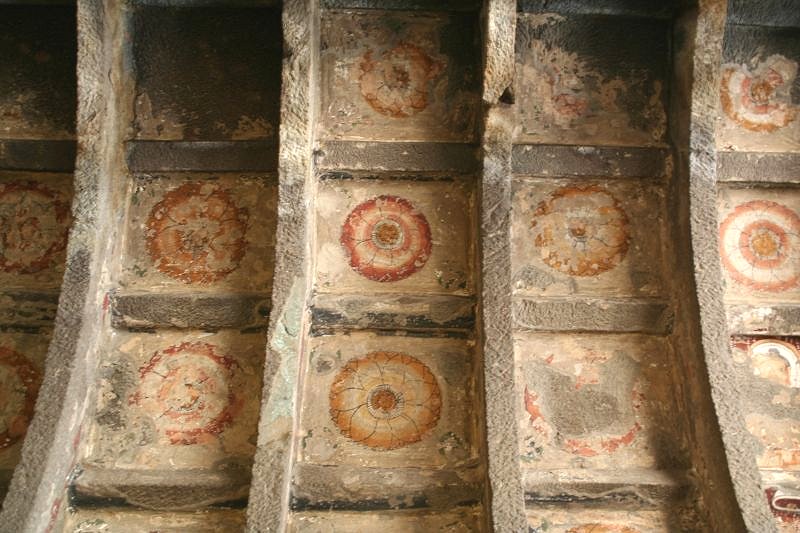 Painted ceiling in cave 9 chaityas