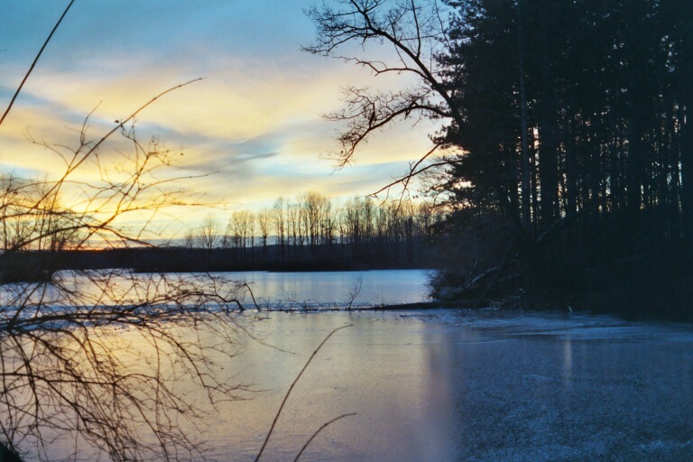sunset reflections on ice