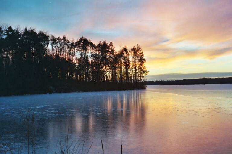 sunset color on ice