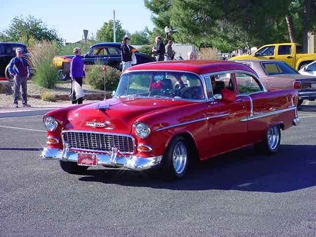 Guys red 55 Chevy