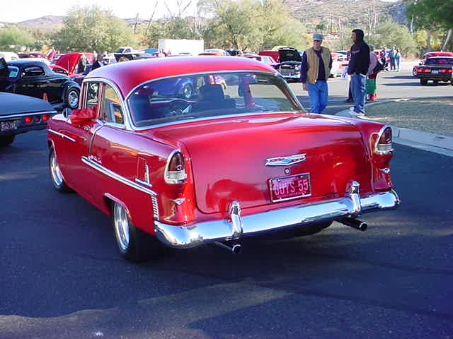 Guys red 55 Chevy