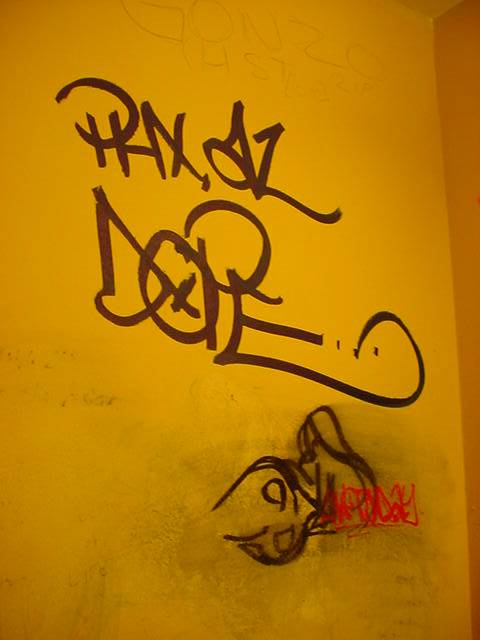 graffiti on the<br>restroom wall