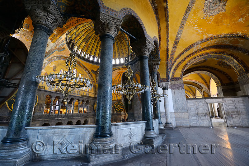 Marble door with pillars on upper level of the Hagia Sophia Istanbul