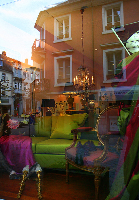 reflections in store window