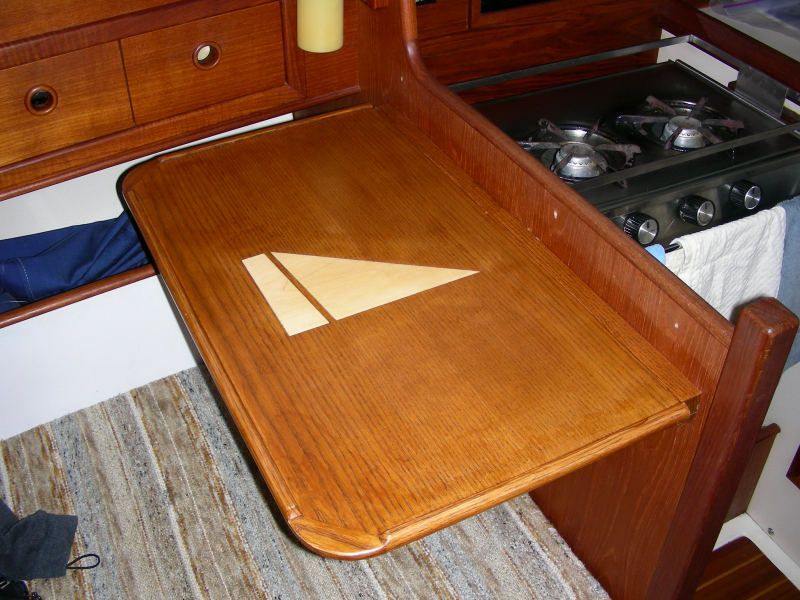 aft one of two BEAUTIFUL  custom galley tables