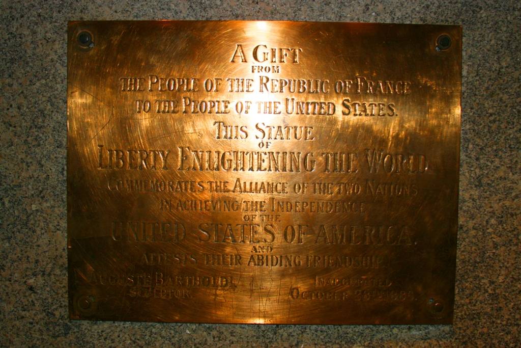 Original dedication plaque for the Statue of Liberty