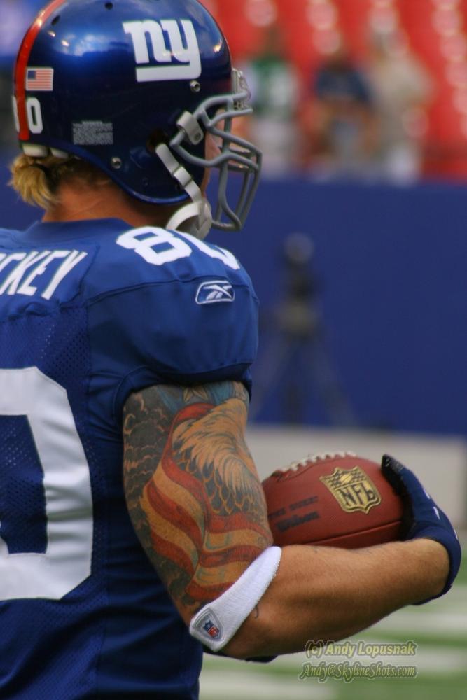 New York Giants tightend Jeremy Shockey and a view of his full-arm tattoos