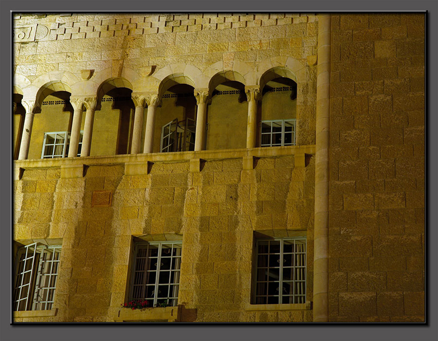 Y.M.C.A. building Jerusalem, at night (detail).